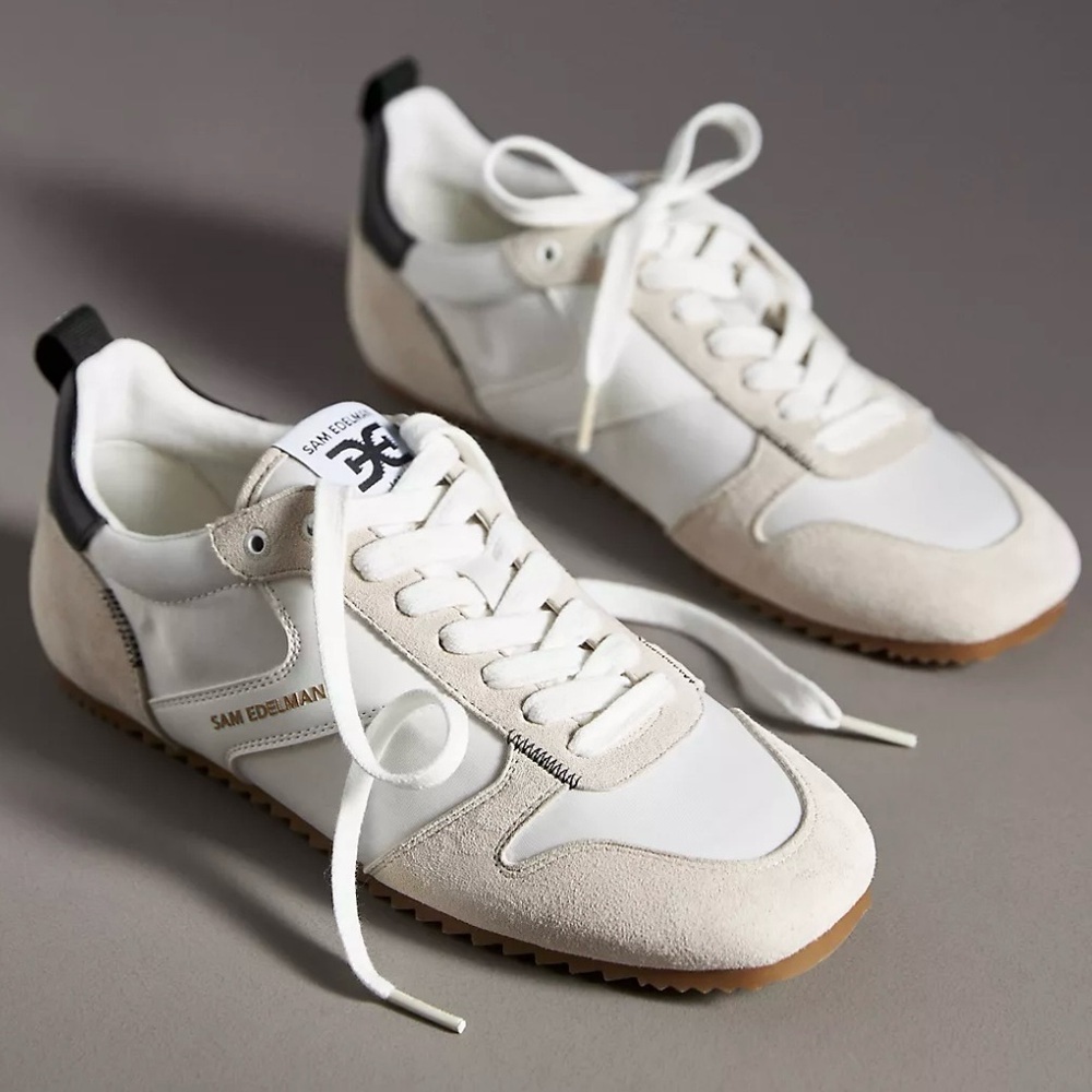 Sam Edelman Zaria Sneakers Women’s 9.5 White Black Suede NIB tan shoes NEW - Picture 1 of 6